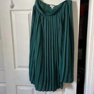 J Crew green pleated midi skirt